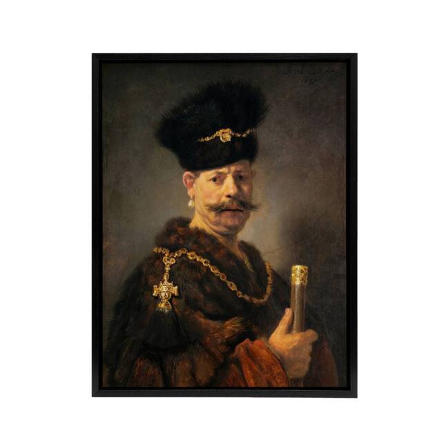 "Artery8 A Polish nobleman Rembrandt van Rijn Framed Canvas Wall Art Print - Size: W12"" x H16""" - image 1