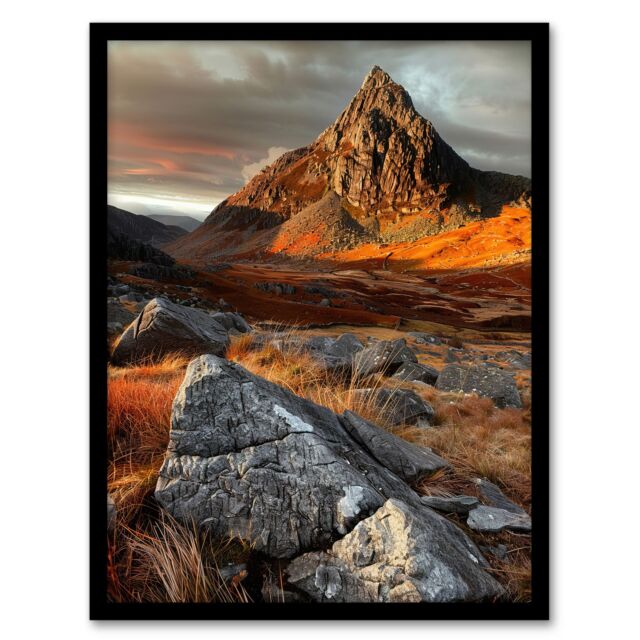 "Artery8 Tryfan Mountain Summit Sunset Wales Snowdonia Framed Art Print in Orange - Size: W12"" x H16""" - image 1