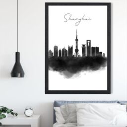 ARTZE Shanghai Watercolour Skyline City Framed Print SIZE: A2 with Black Frame - Size: A4 - thumbnail 2