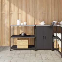Berkfield Home Kitchen Storage Set with Shelf with Storage with Door Adjustable 2 pcs Black 150 x 50 x 92 cm - thumbnail 1