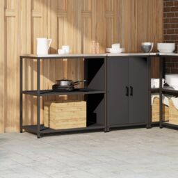Berkfield Home Kitchen Storage Set with Shelf with Storage with Door Adjustable 2 pcs Black 150 x 50 x 92 cm - thumbnail 4