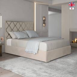 Casani Sudborough Upholstered Soft Velvet Beige Metal Designer Bed Frame in Cream - Size: Small Double - thumbnail 5