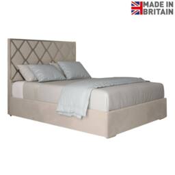 Casani Sudborough Upholstered Soft Velvet Beige Metal Designer Bed Frame in Cream - Size: Small Double - thumbnail 4