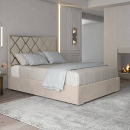 Casani Sudborough Upholstered Soft Velvet Beige Metal Designer Bed Frame in Cream - Size: Small Double - thumbnail 2