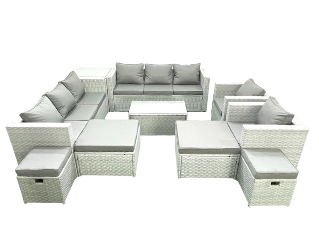 Fimous 10 Pieces Rattan Garden Furniture Set Outdoor Garden Sofa Chair Coffee Table Set with 4 Footstools Side Table Light Grey Mixed - image 1