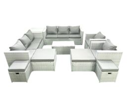 Fimous 10 Pieces Rattan Garden Furniture Set Outdoor Garden Sofa Chair Coffee Table Set with 4 Footstools Side Table Light Grey Mixed - thumbnail 2