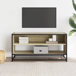 Berkfield Home TV Cabinet Sonoma Oak 91x40x46 cm Engineered Wood & Metal in Brown - Size: 91 x 40 x 46 cm - thumbnail 3