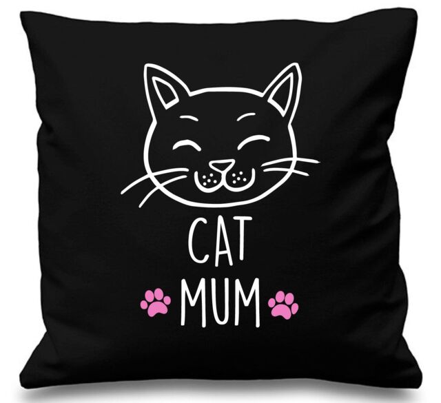 "60 SECOND MAKEOVER Black Cushion Cover Cat Mum 16"" x 16"" Mum Friend Gift Decorative - Size: 40 cm x 40 cm"