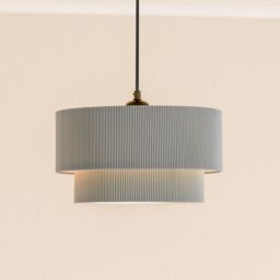 ValueLights Mason Ruched Crinkle Fabric 2 Tier Ceiling Floor Table Lamp Shade with LED Bulb in Dark Grey