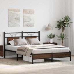 Berkfield Home Bed Frame without Mattress Brown Oak 140x190 cm Engineered Wood - thumbnail 4