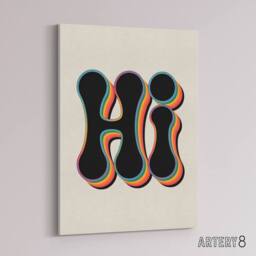 "Artery8 Hi Midcentury Modern Rainbow Font Typography Canvas Wall Art Print - Size: W18"" x H24""" - thumbnail 2