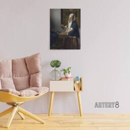 "Artery8 Woman Holding a Balance Vermeer Vintage Canvas Wall Art in Grey - Size: W18"" x H24""" - thumbnail 3