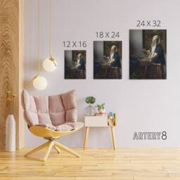 "Artery8 Woman Holding a Balance Vermeer Vintage Canvas Wall Art in Grey - Size: W18"" x H24""" - thumbnail 4