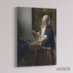 "Artery8 Woman Holding a Balance Vermeer Vintage Canvas Wall Art in Grey - Size: W18"" x H24""" - thumbnail 2