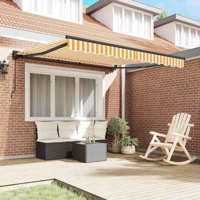 Berkfield Home Retractable Awning Manual Yellow & White 300x250 cm in Orange - image 1