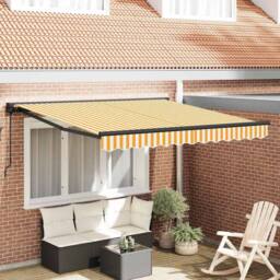 Berkfield Home Retractable Awning Manual Yellow & White 300x250 cm in Orange - thumbnail 2