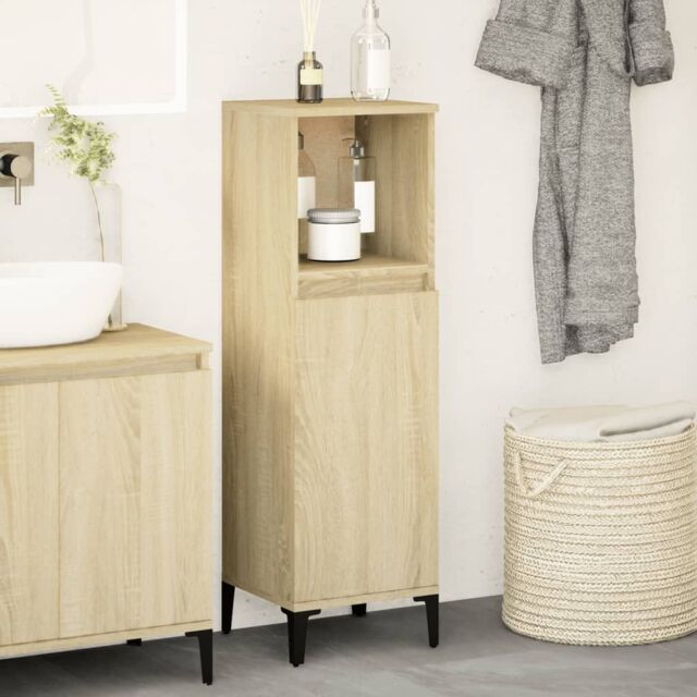Berkfield Home Bathroom Cabinet Sonoma Oak 30x30x100 cm Engineered Wood in Brown - Size: 30 x 30 x 100 cm - image 1