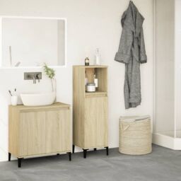 Berkfield Home Bathroom Cabinet Sonoma Oak 30x30x100 cm Engineered Wood in Brown - Size: 30 x 30 x 100 cm - thumbnail 3