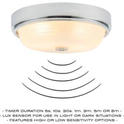 Happy Homewares Sensor IP44 Bathroom Ceiling Light Fitting with Multi Functions in Silver - thumbnail 3