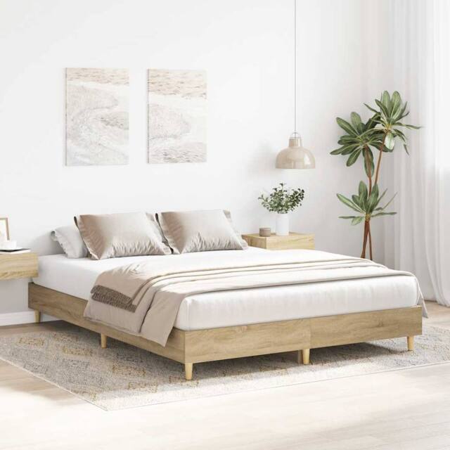 Berkfield Home Durable Bed Frame No Mattress Sonoma Oak 150x200 cm King Size Eng in Light Tan - image 1