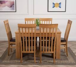 Thats Furniture Dakot 127 x 82cm Oak Small Dining Table & 6 Harvard Chairs in Brown - Size: 127 x 82 cm - thumbnail 2
