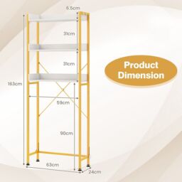 Costway 3-Tier Over-The-Toilet Storage Shelf Space Saving Bathroom Organizer w/ 4 Hooks in White - thumbnail 2