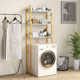 Costway 3-Tier Over-The-Toilet Storage Shelf Space Saving Bathroom Organizer w/ 4 Hooks in White - thumbnail 5