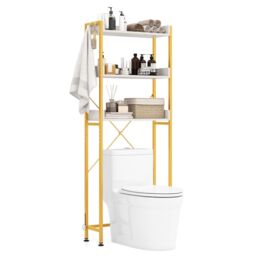 Costway 3-Tier Over-The-Toilet Storage Shelf Space Saving Bathroom Organizer w/ 4 Hooks in White