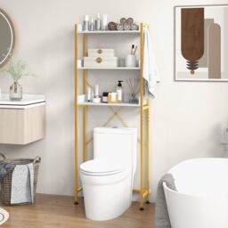 Costway 3-Tier Over-The-Toilet Storage Shelf Space Saving Bathroom Organizer w/ 4 Hooks in White - thumbnail 3