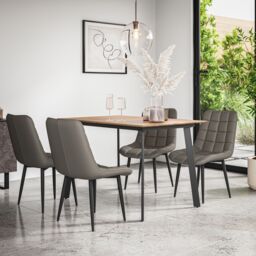 More4Homes Haydon Extending Dining Table & Chairs- Oak Effect Table Top w Black Legs + Nova Faux Leather Dining Chair Set Of 6 in Grey - thumbnail 2