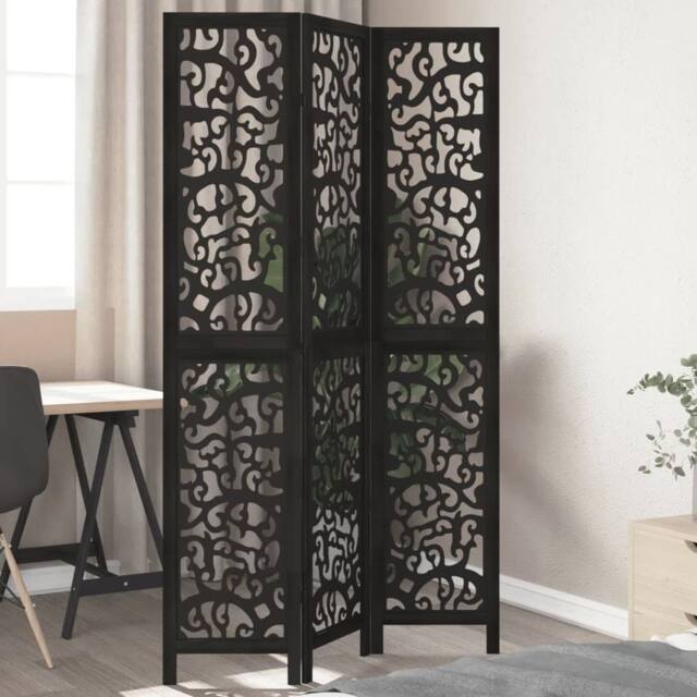 Berkfield Home Room Divider 3 Panels Black Solid Wood Paulownia - image 1