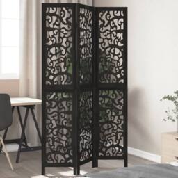 Berkfield Home Room Divider 3 Panels Black Solid Wood Paulownia - thumbnail 1