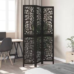 Berkfield Home Room Divider 3 Panels Black Solid Wood Paulownia - thumbnail 3