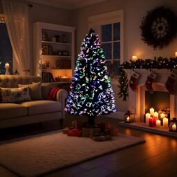 Shatchi 5Ft/150cm Multicolour Fibre Optic Christmas Tree LED Pre-Lit in Green - Size: 5ft