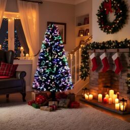 Shatchi 5Ft/150cm Multicolour Fibre Optic Christmas Tree LED Pre-Lit in Green - Size: 5ft - thumbnail 3
