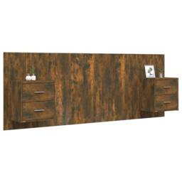 Berkfield Home Bed Headboard with Cabinets Smoked Oak Engineered Wood in Brown - thumbnail 3