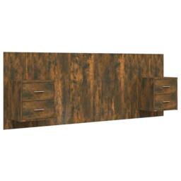 Berkfield Home Bed Headboard with Cabinets Smoked Oak Engineered Wood in Brown - thumbnail 1