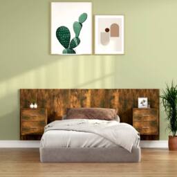 Berkfield Home Bed Headboard with Cabinets Smoked Oak Engineered Wood in Brown - thumbnail 2
