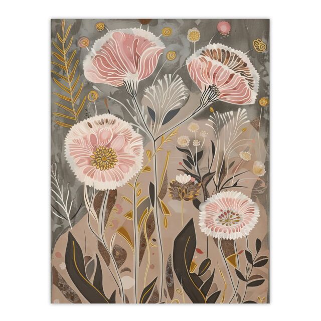 "Artery8 Autumn Carnations Flowers Artwork Rustic Floral Wall Art Print in Beige - Size: W24"" x H32""" - image 1