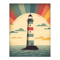 Artery8 Retro Lighthouse Bathroom Art Sunrise Mid Century Modern Flat Vintage Style Unframed Wall Art Print Poster Home Decor Premium - thumbnail 1