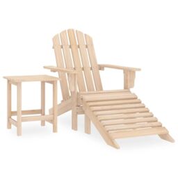 Berkfield Home Garden Adirondack Chair with Ottoman & Table Solid Fir Wood in Beige