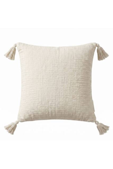 Homescapes Pure Handmade Cotton Muslin Cushion with Cover - 45 x 45 cm in Off-White - Size: 45 cm x 45 cm - image 1