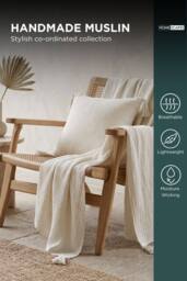 Homescapes Pure Handmade Cotton Muslin Cushion with Cover - 45 x 45 cm in Off-White - Size: 45 cm x 45 cm - thumbnail 3