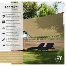 tectake Shade Sail - Rectangular With Uv Protection 50+, Water-Repellent in Beige - Size: Large - thumbnail 2