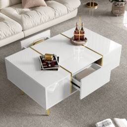 BTM Modern White High Gloss Coffee Table with 2 Drawers - thumbnail 3