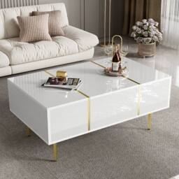 BTM Modern White High Gloss Coffee Table with 2 Drawers - thumbnail 6