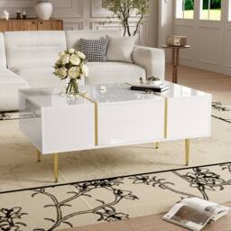 BTM Modern White High Gloss Coffee Table with 2 Drawers - thumbnail 5