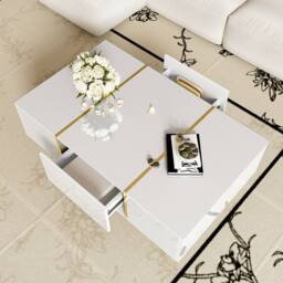 BTM Modern White High Gloss Coffee Table with 2 Drawers - thumbnail 7
