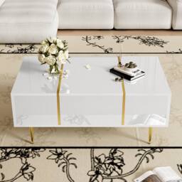 BTM Modern White High Gloss Coffee Table with 2 Drawers - thumbnail 2