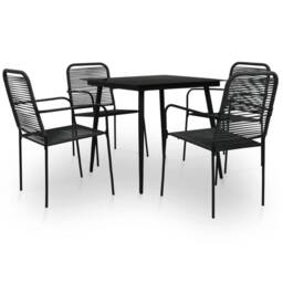 Berkfield Home Elegant 5 Piece Garden Dining Set Cotton Rope & Steel Black - thumbnail 2